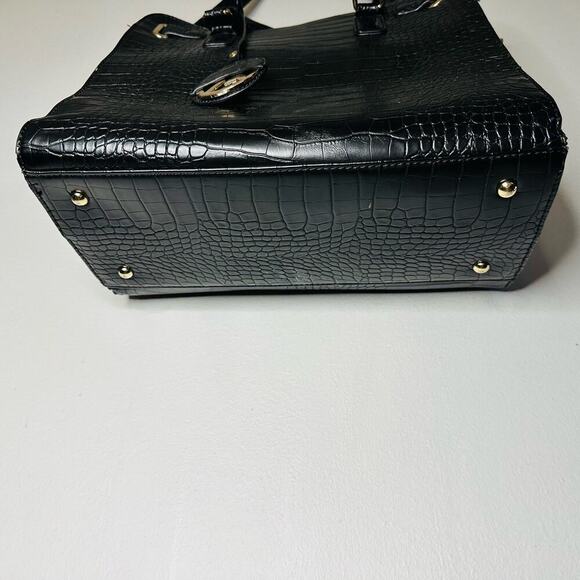 Unbranded Black Crocodile Patterned Genuine Leather Shoulder Straps Tote Bag - Picture 8 of 11